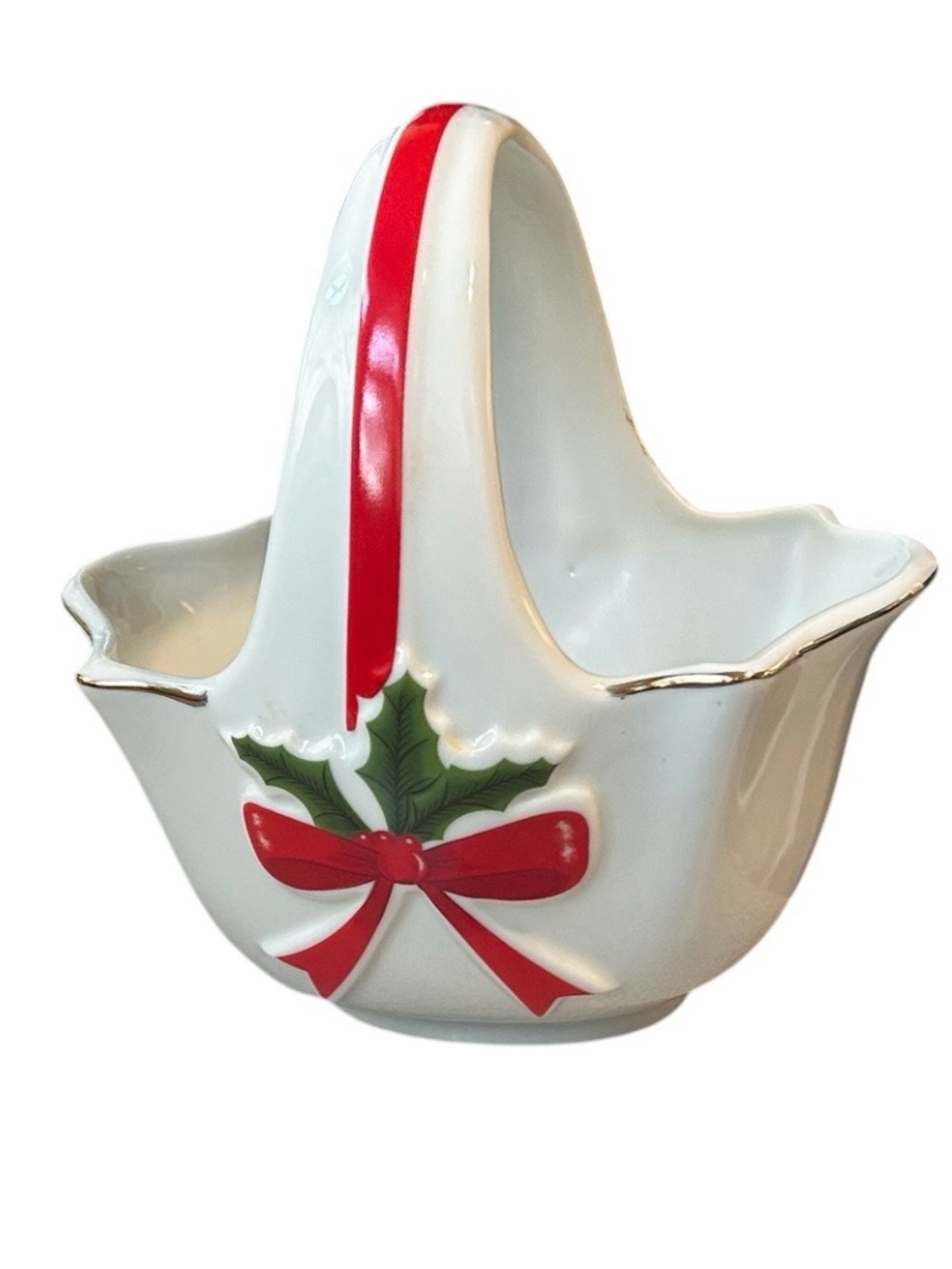 Vintage Porcelain Candy
Basket Mt Clemens Pottery
1986 Holly Ribbon